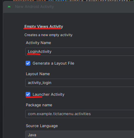 Create Empty Views Activity and check Launcher Activity