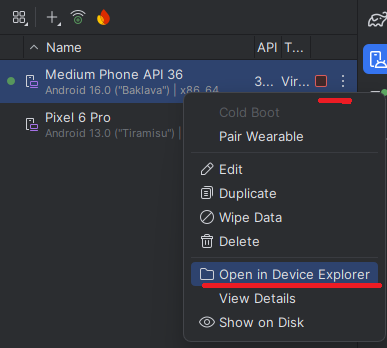 Android Studio menu location for opening Device Explorer